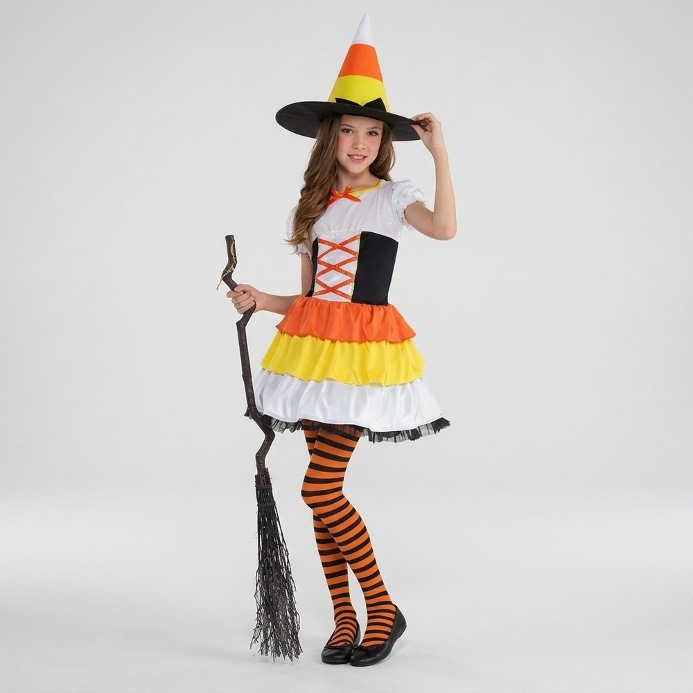 Trick Or Treat Costume Kids Halloween Witch 3pc Set Dress Hat Tights Small